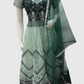 Attractive Green Colored Full Net Embroidery And Sequins Work Kurti With Dupatta Sets