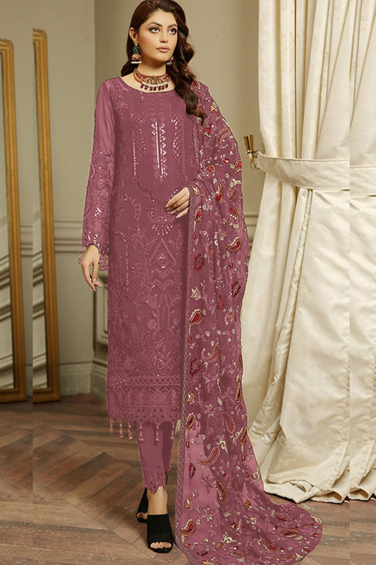 Pretty Pink Color Georgette With Embroidery Work Salwar Suits With Dupatta