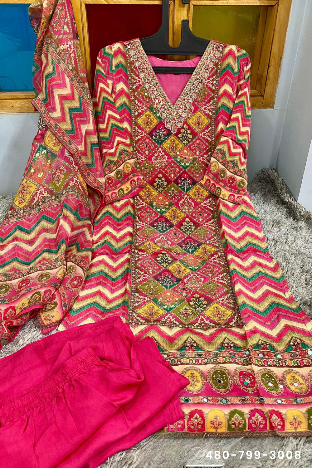 Alluring Pink Color Emboidery Viscose Muslin Palazzo Suits With Dupatta For Women