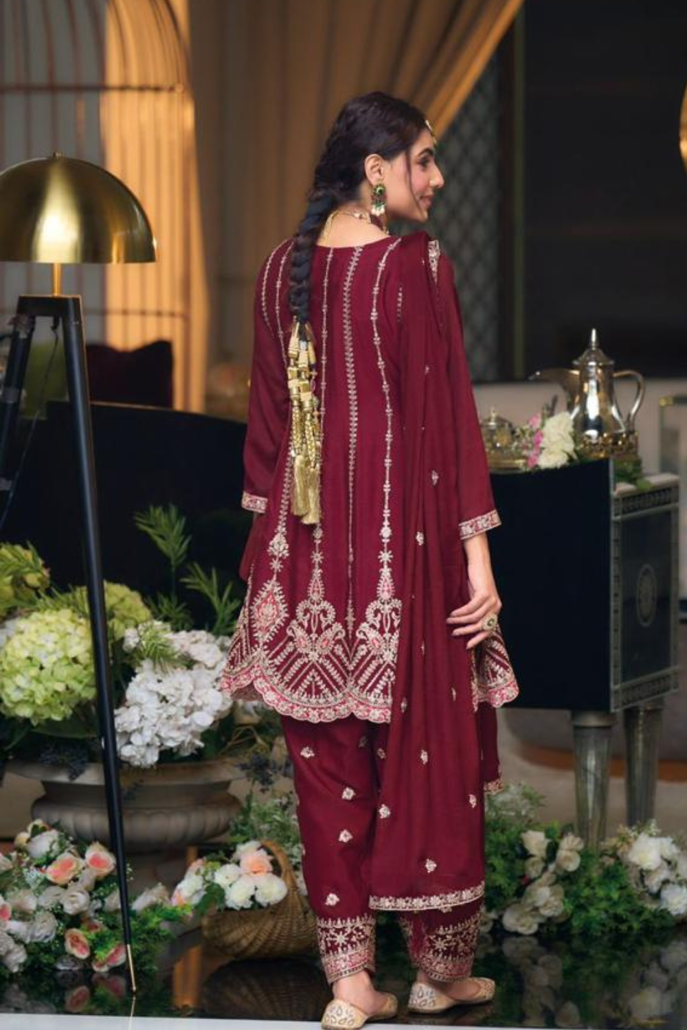 Maroon Color Chinon With Heavy Embroidery Work Salwar Suit Near Me