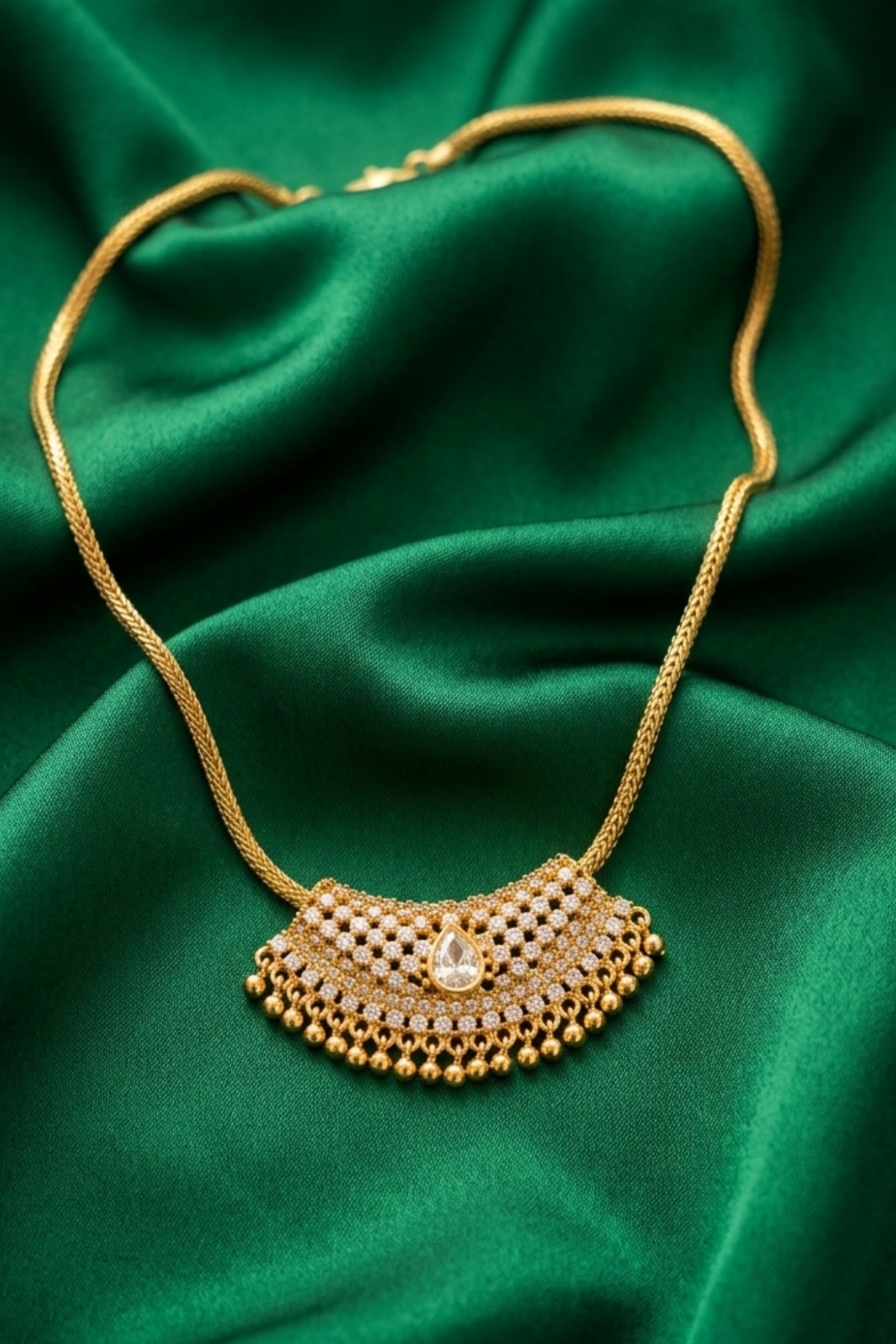 Stunning Gold Plated Crescent Pendant Necklace With Clear CZ Stones Near Me