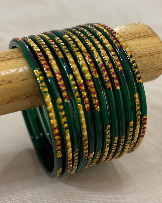 Amazing Traditional Green Color Glass Bangles For Women