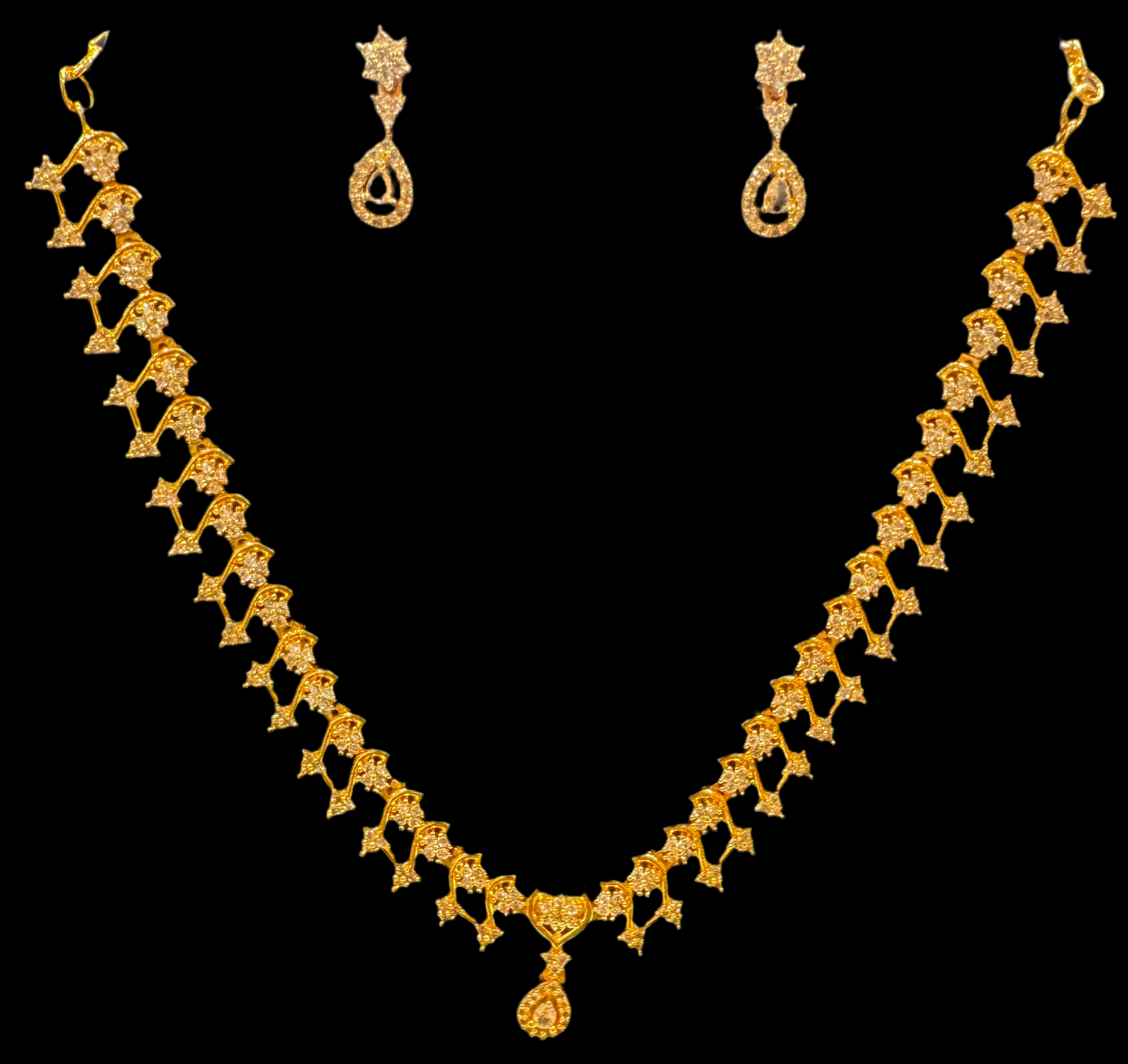 White Stone Gold Plated Necklace With Earrings Set Near Me