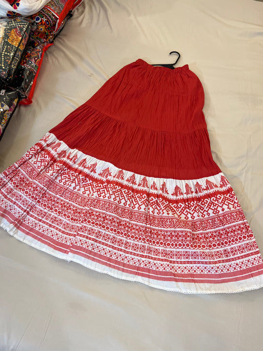 Attractive Red Cotton Printed Skirt