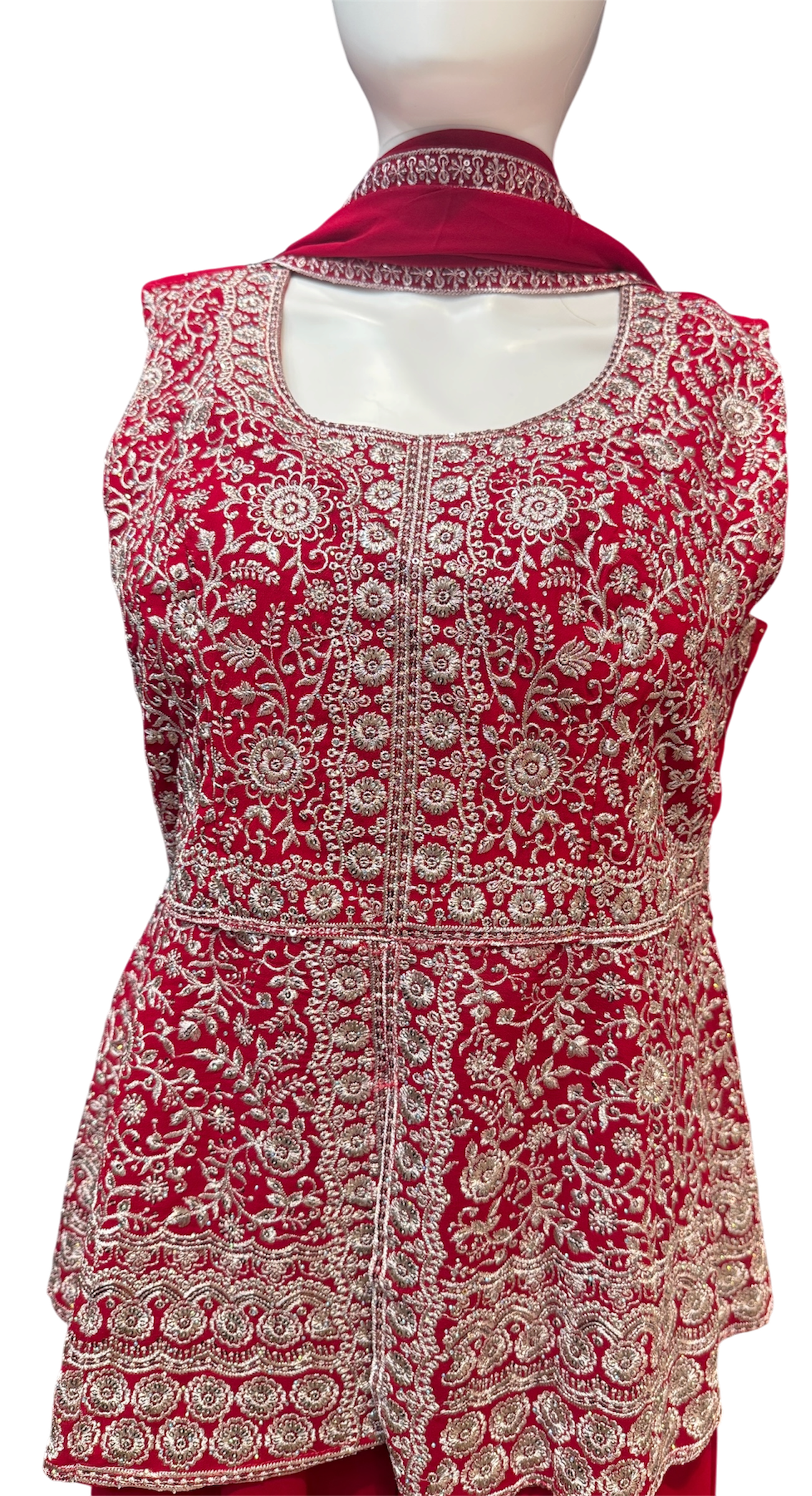 Beautiful Red Color Georgette With Embroidery And Sequins Work Sharara Suit For Women