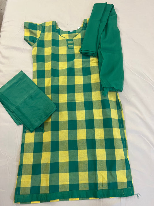 Alluring Green Color Checked Kurti Set For Women