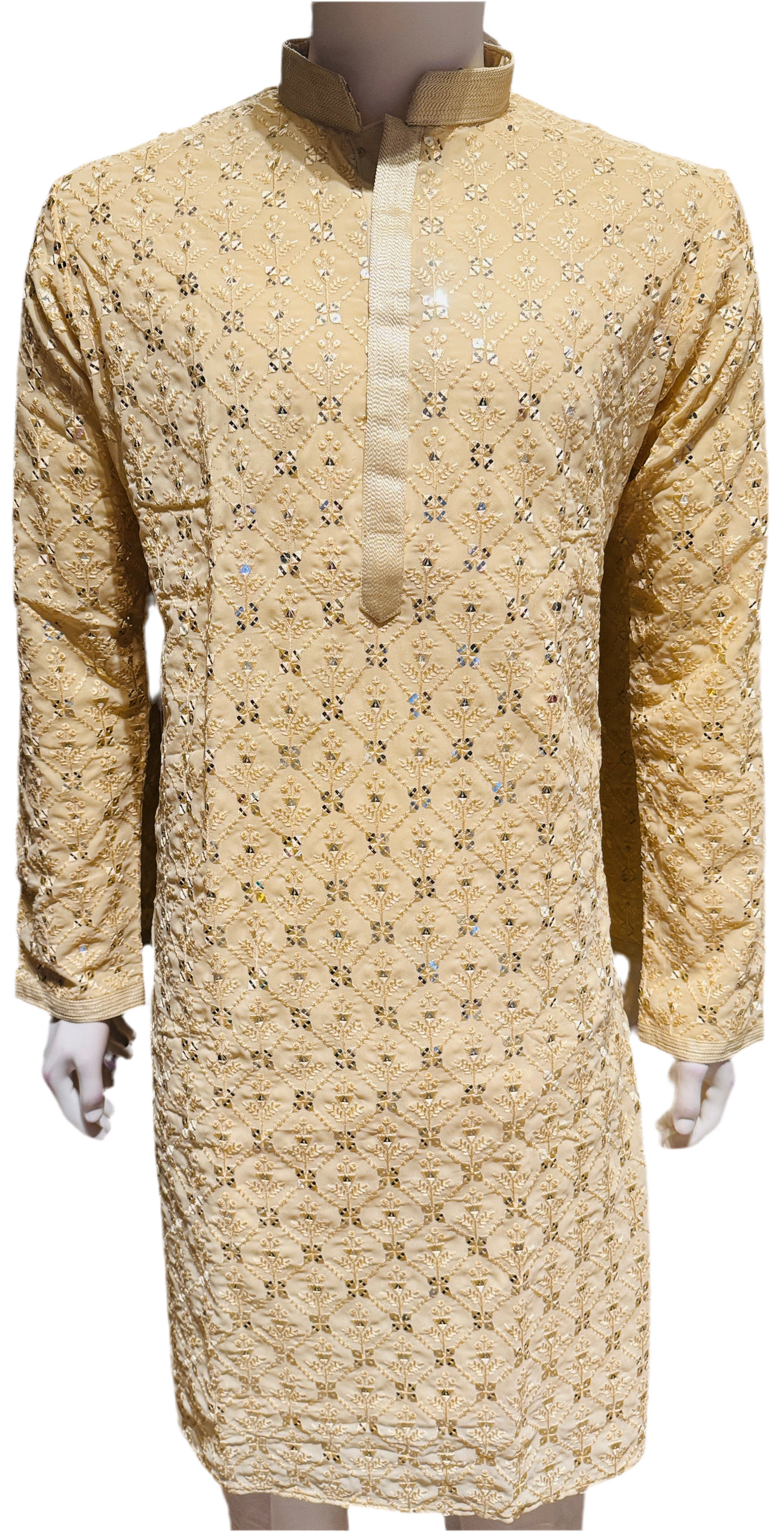 Elegant Beige Color Georgette Kurta With Pajama For Men