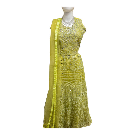 Gorgeous Mehandi Green Color Embroidery And Mirror Work Lehenga Choli For Women