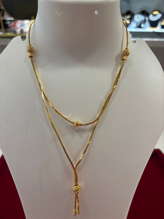 Stunning Gold Plated Double Layer Ball Drop Necklace For Women