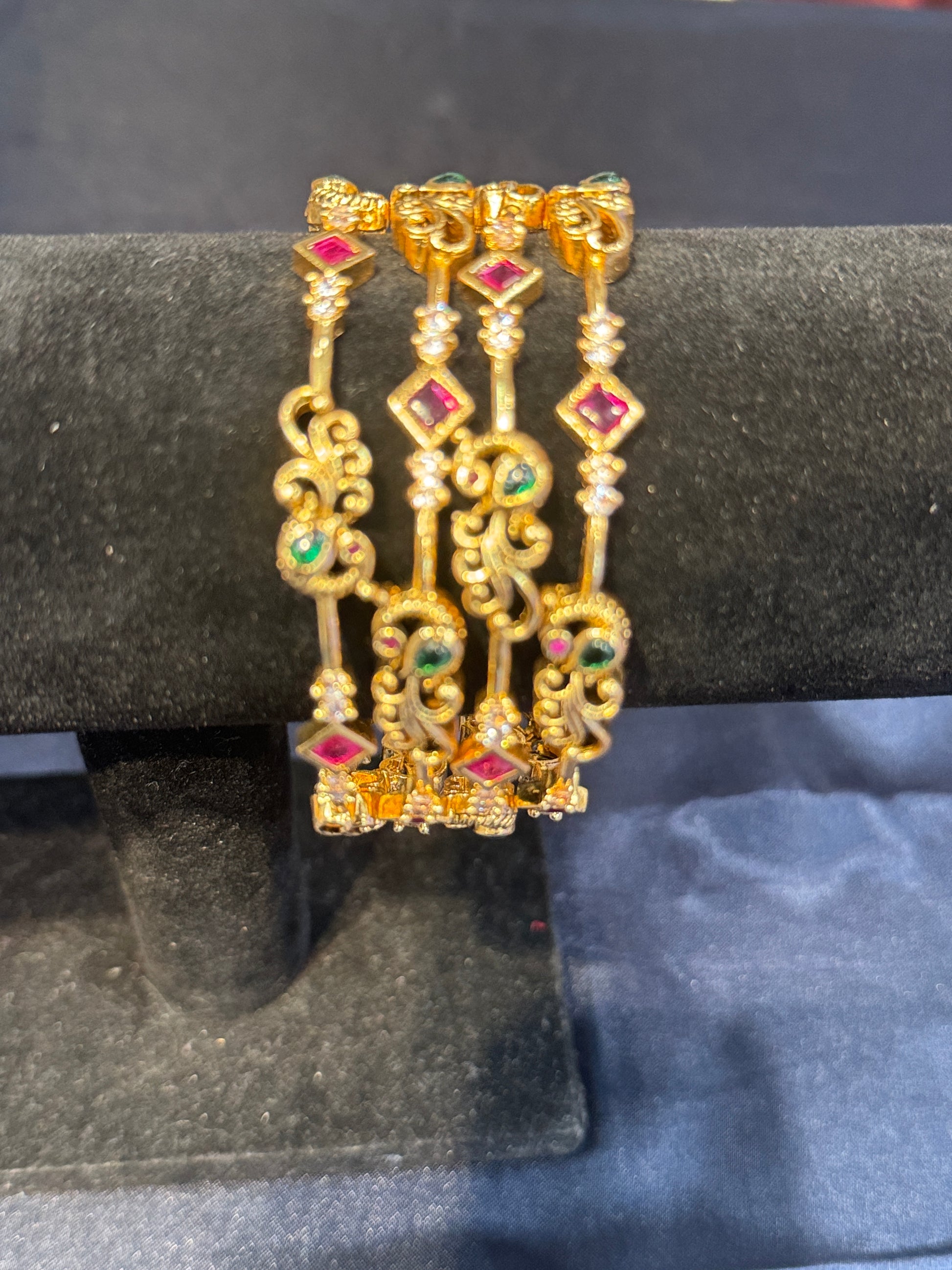 Red And Green Stones Gold Plated Bangles In USA