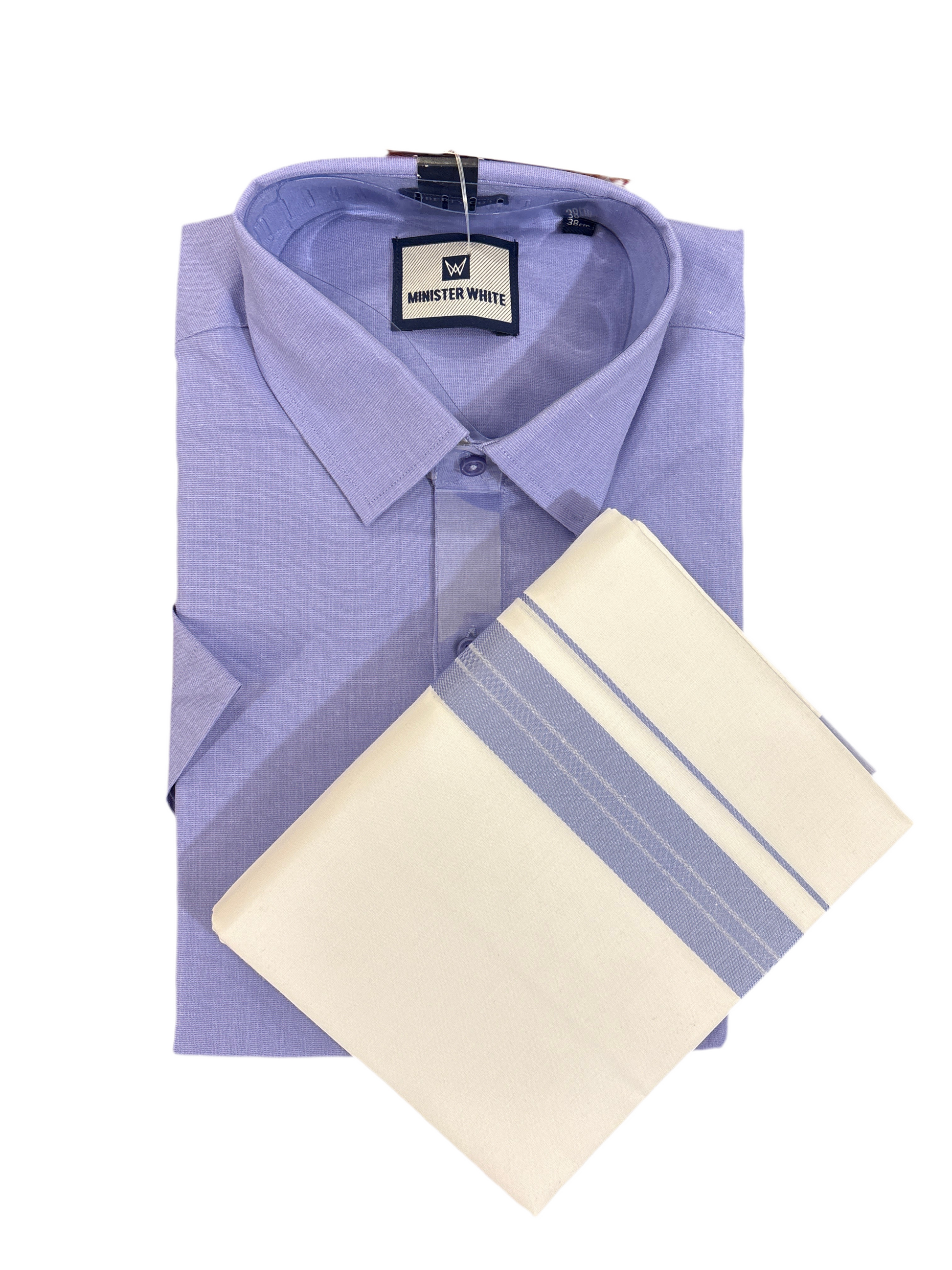 Light Blue Color Cotton Shirt with Blue color Bordered Dhoti In USA