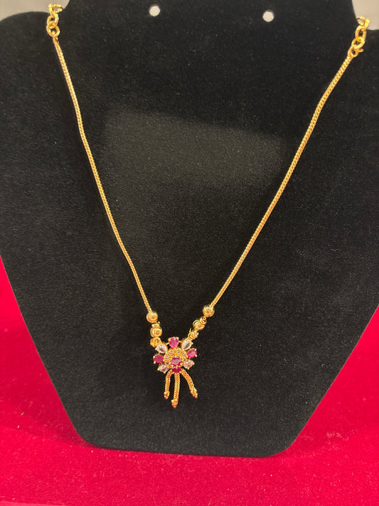  Gorgeous Ruby Pink And White Color Stones Gold Plated Necklace For Women