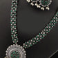 Alluring Emerald Stoned Leaf Design Silver Oxidized Necklace With Daisy Dollar in USA