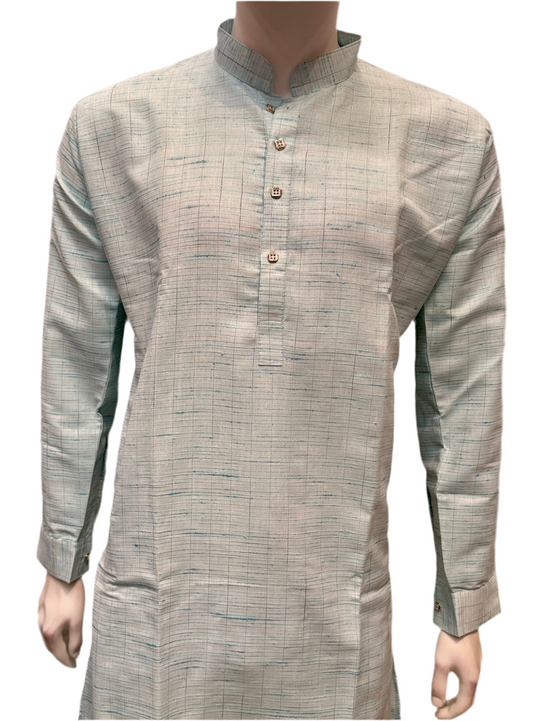 Charming Sea Blue Color Cotton Men's Kurta With Pajama Pant