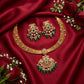 Traditional Green beads Gold Plated Necklace With Earrings For Women