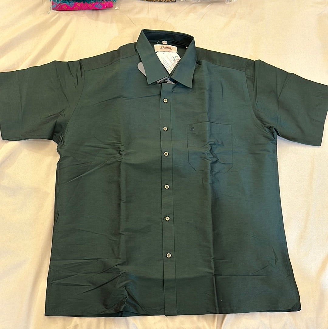 Fabulous Dark Green Color Silk Shirt With Half Sleeve For Men