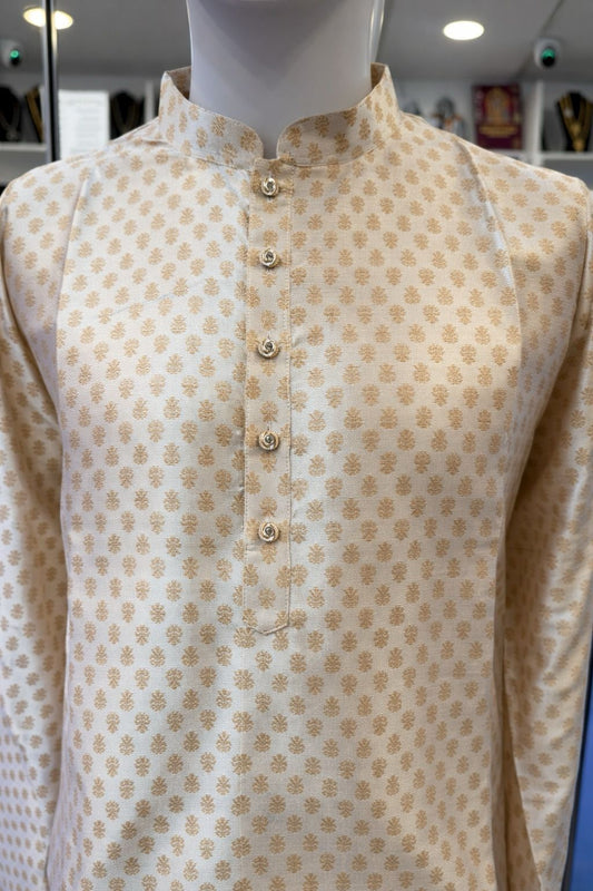 Attractive Light Gray Color Jacquard With Printed Work Kurta Suits For Men