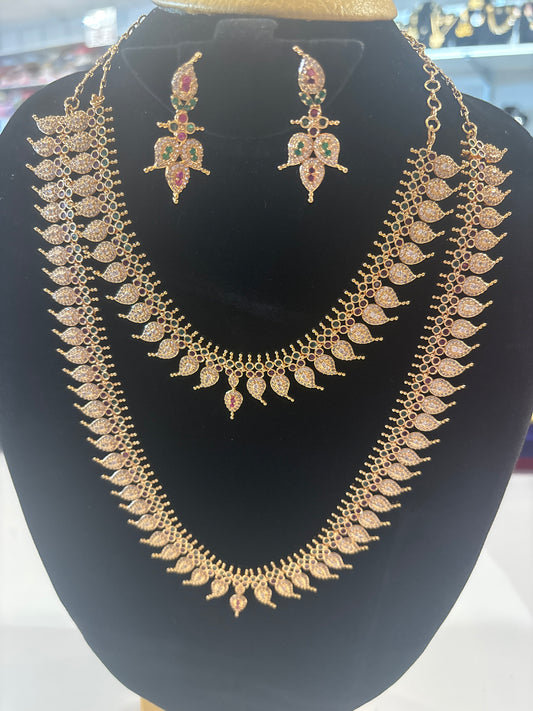 Elegant Antique Gold Multicolor Stones Necklace And Earrings For Women