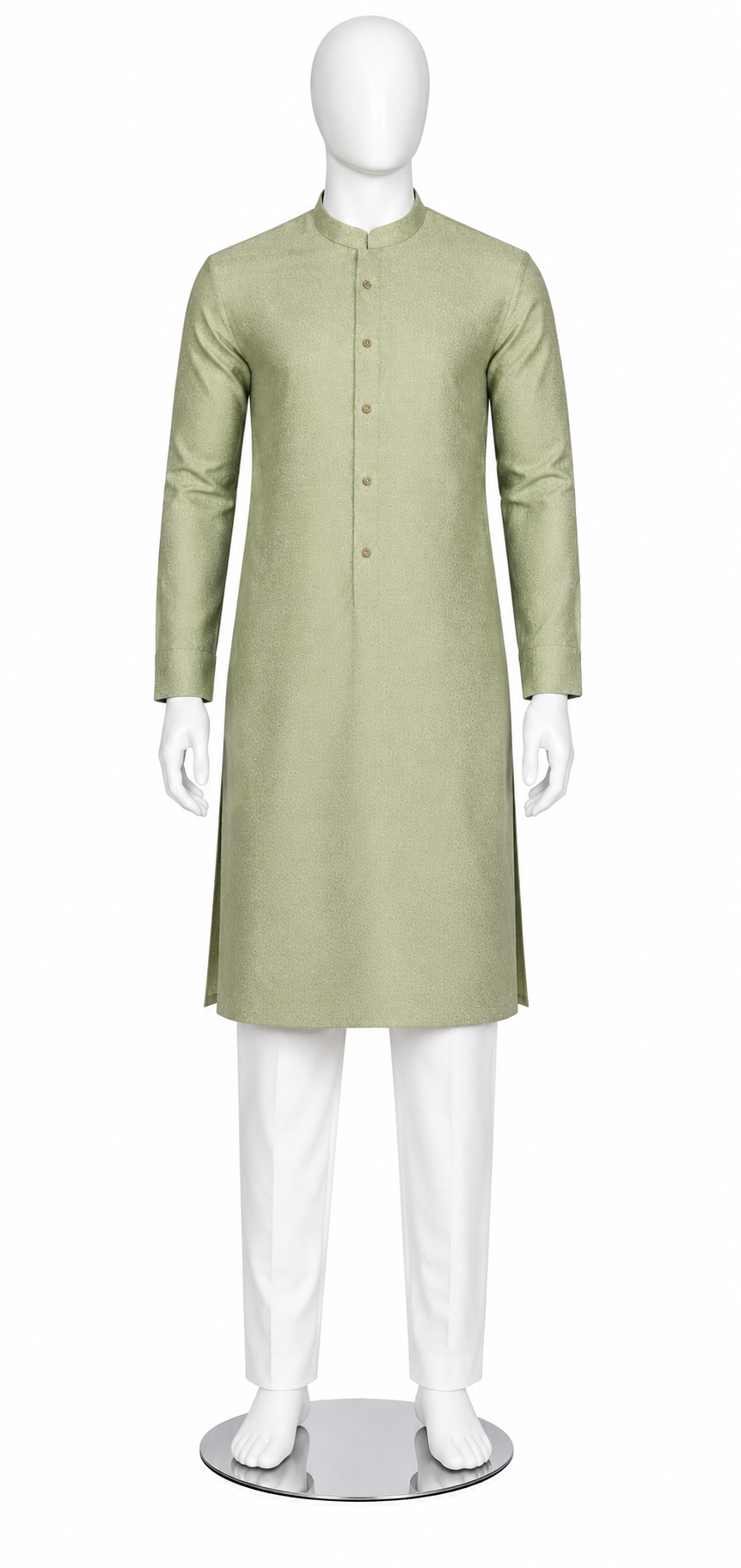 Attractive Green Color Cotton With Self Design Kurta Suits For Men
