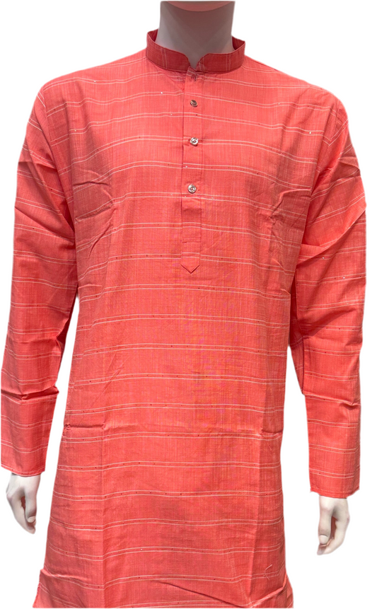 Alluring Pink Color Cotton Kurta With Pajama For Men