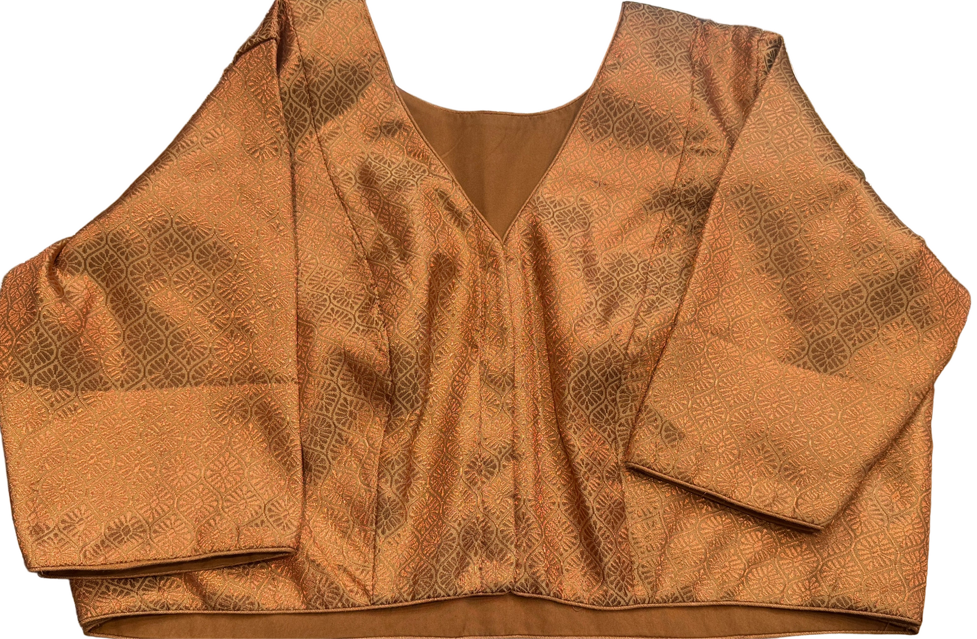 Front Open Rose Gold Color Jacquard Elbow Sleeve Readymade Blouse In USA