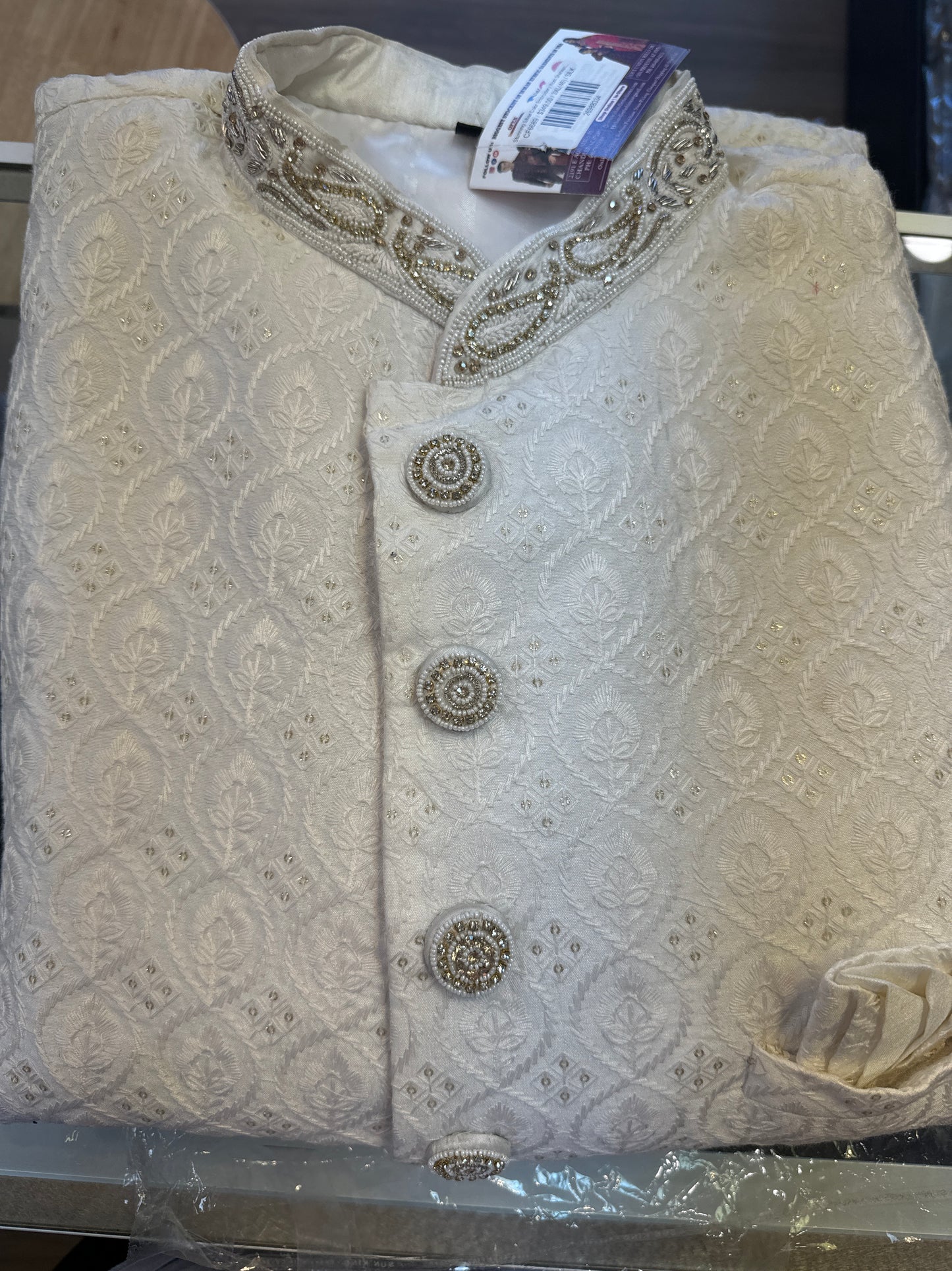 Stunning Silver Color Embroidery Work Sherwani Suits For Men