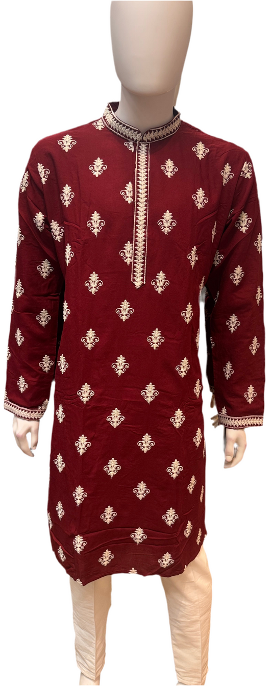Charming Red Color Embroidery Work Men kurta Suits For Men