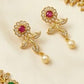 Dazzling Green And Red Stones Floral Design Gold Plated Necklace With Earrings For Women