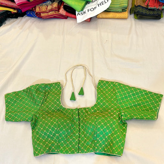 Pleasing Green Color Ready To Wear Designer Blouse With Gold Pattern
