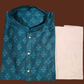 Teal Green Color Men's Jacquard Kurta Suit In USA