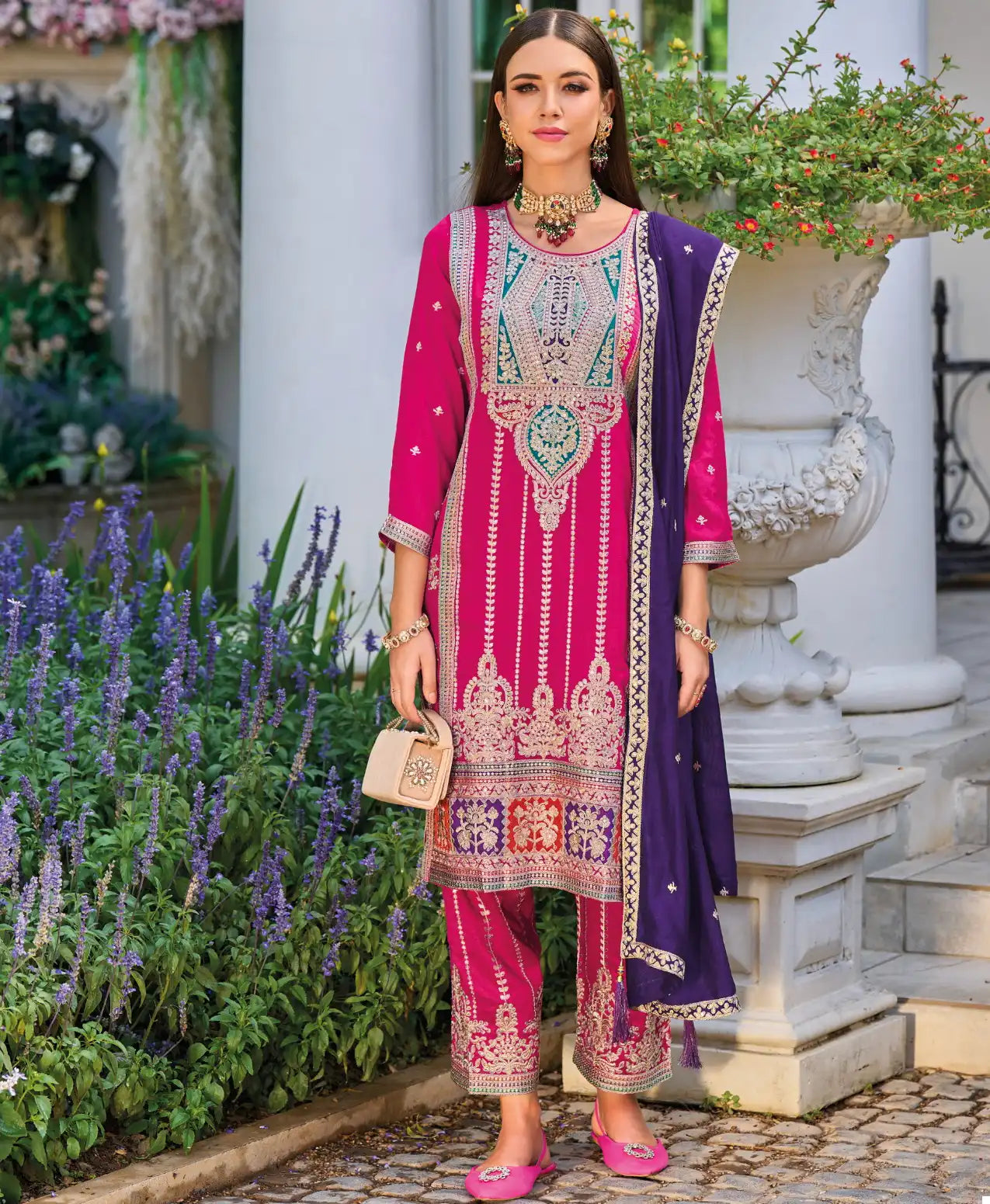 Attractive Pink Color Premium Silk Salwar Suits For Women