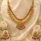 Traditional  Green And Red Stones Antique Gold Plated Necklace With Earrings For Women