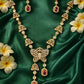 Dazzling Red Stones Butterfly Design Gold Plated Necklace With Earrings For Women