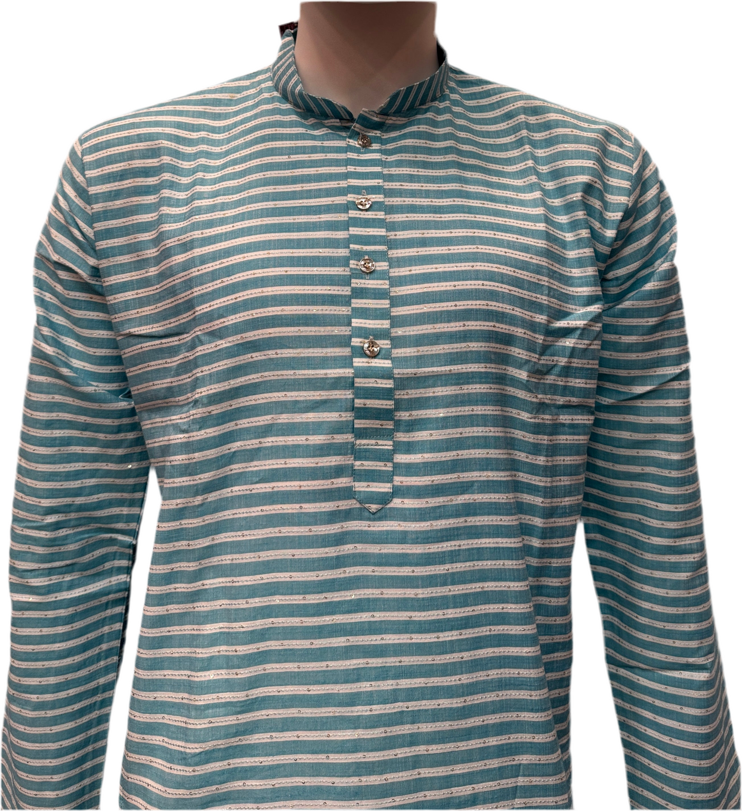 Amazing Sky Blue And White Color Cotton Kurta With Pajama For Men