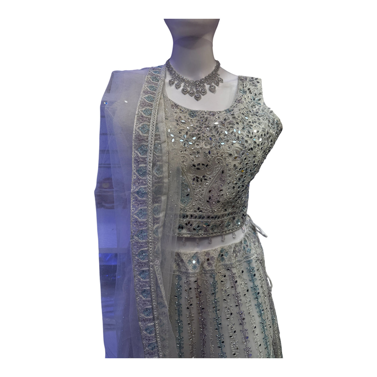 Charming Off White Georgette Mirror With Embroidery Work Lehenga For Women