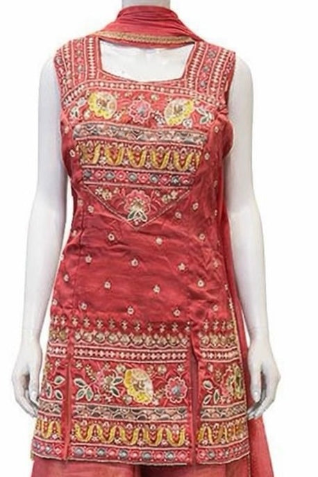 Attractive Rani Pink Color Silk With Embroidery Work Sharara Suits With Dupatta For Women