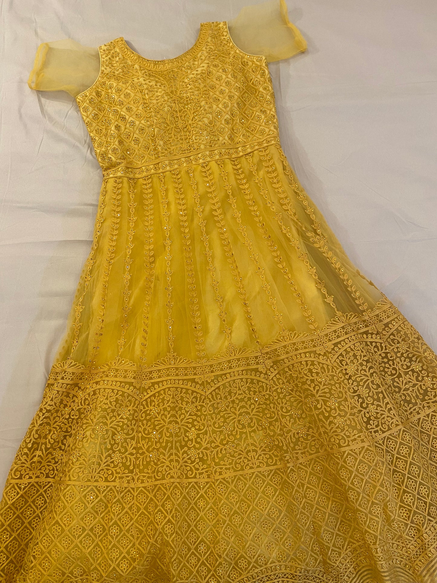 Beautiful Golden Yellow Anarkali Embroidered Dress With Dupatta