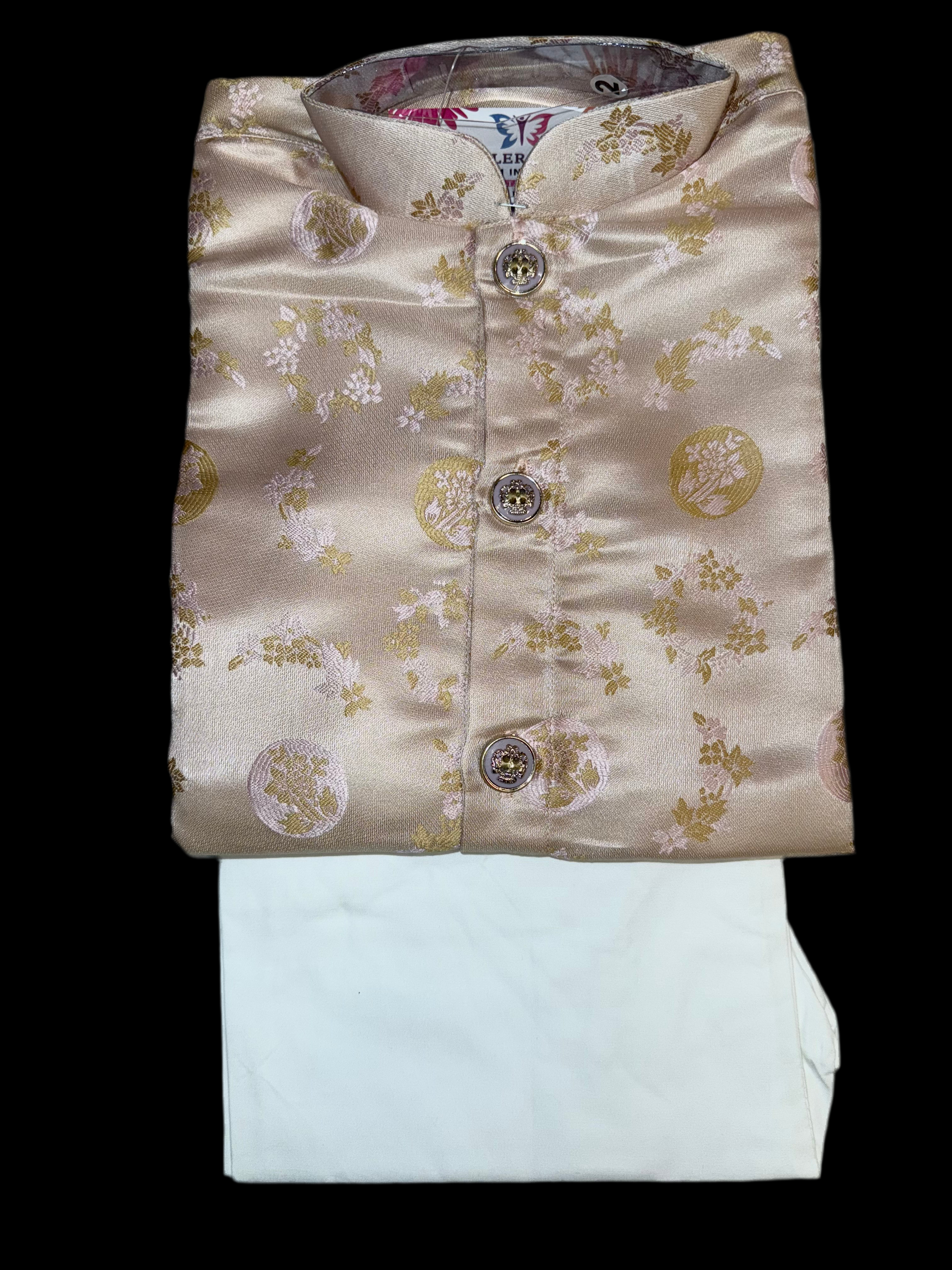 Peach Colored Jacquard Kurta With Heavy Cotton Pajama Sets In Mesa