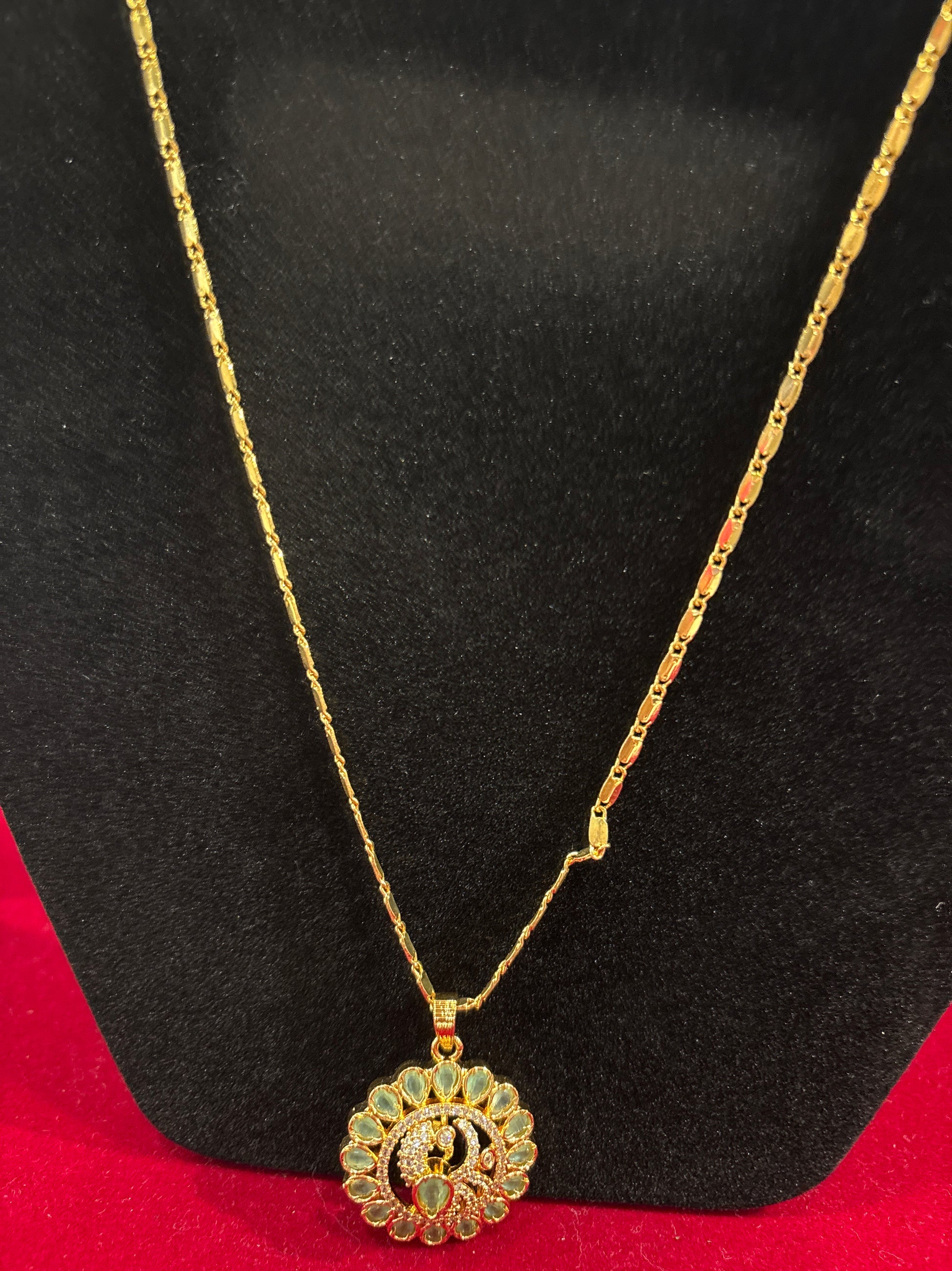 Charming Gold Plated Peacock Pendant Necklace With Teal Green Gemstones