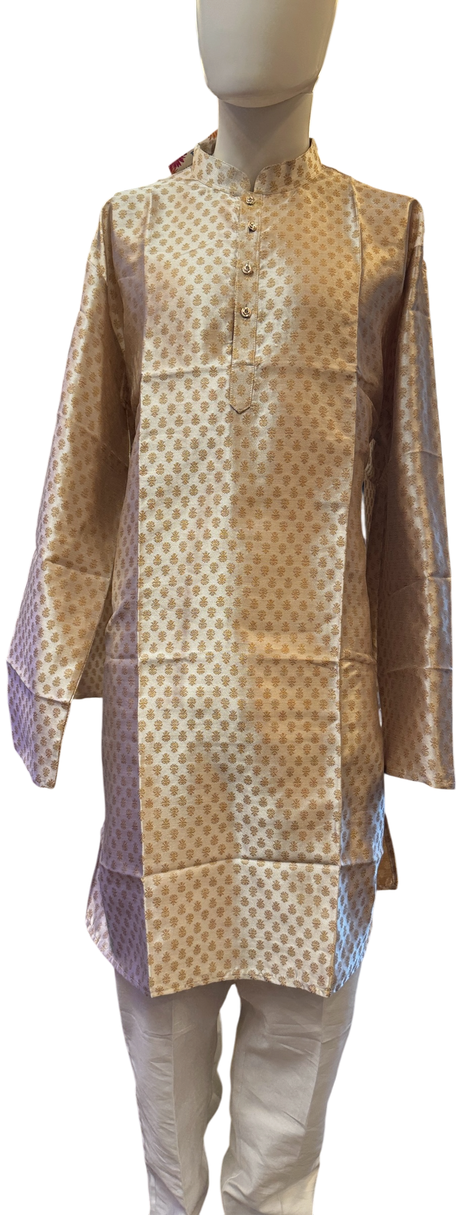 Amazing Cream Color Jacquard With Printed Work Kurta Suits For Men