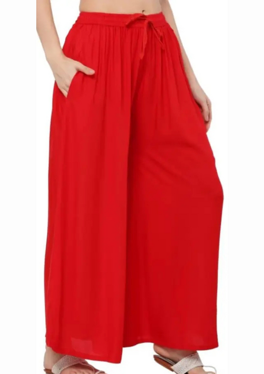 Charming Red Colored Rayon Palazzo Pant For Women