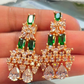 Traditional Gold Plated With Green And White Stone Choker And Earrings