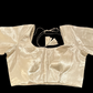 Appealing Cream Colored Elbow Sleeves Round Neck Readymade Blouse For Women