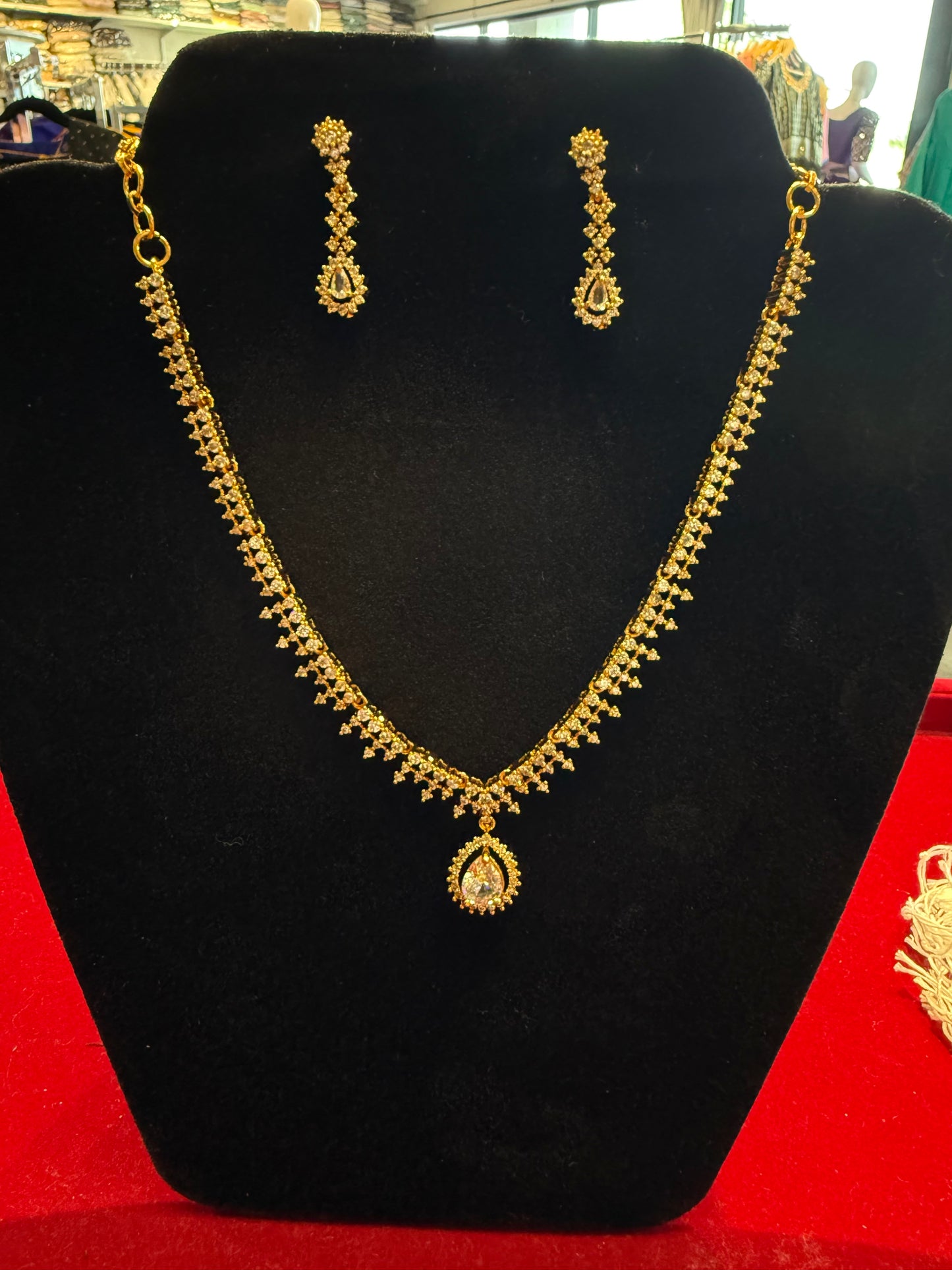 Elegant Gold plated white stones Necklace Set with Earrings for women