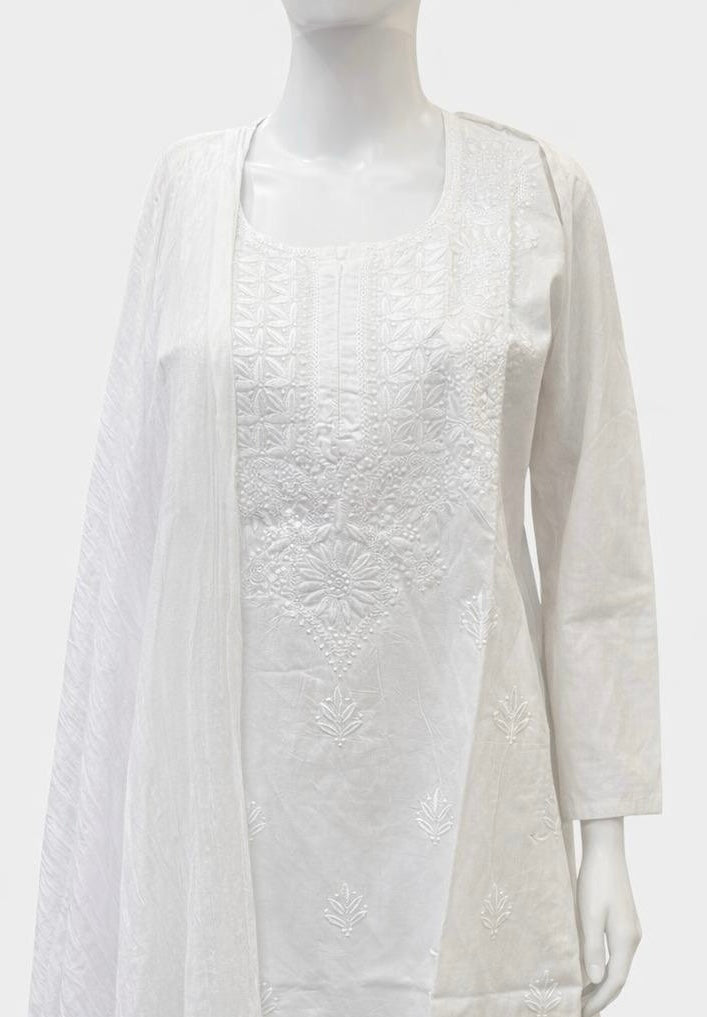 Delightful White Color Cotton With Chikankari Work Kurti Suits For Women