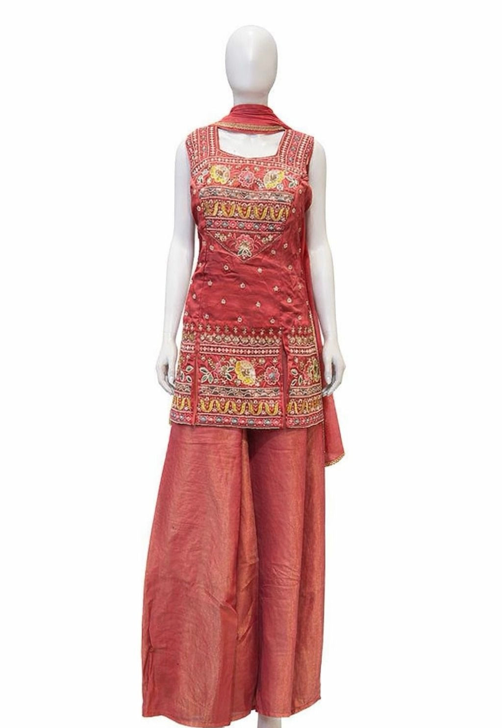 Attractive Rani Pink Color Silk With Embroidery Work Sharara Suits With Dupatta For Women