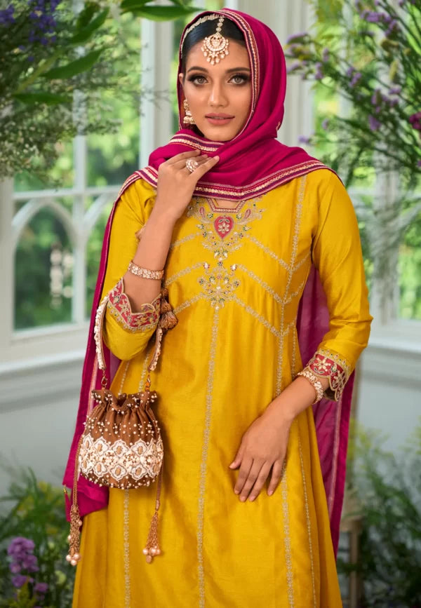 Attractive Yellow Color Silk  Kurti With Dupatta In Gilbert