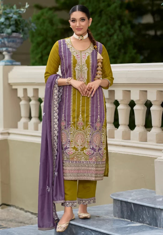 Beautiful Multicolor Straight Fit Salwar Suit With Premium Silk & Embroidered