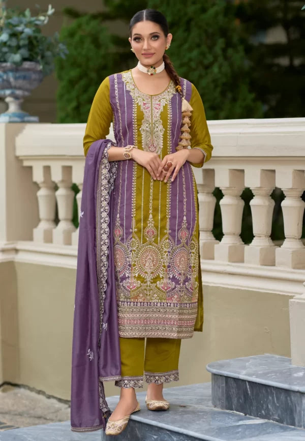 Beautiful Multicolor Straight Fit Salwar Suit With Premium Silk & Embroidered