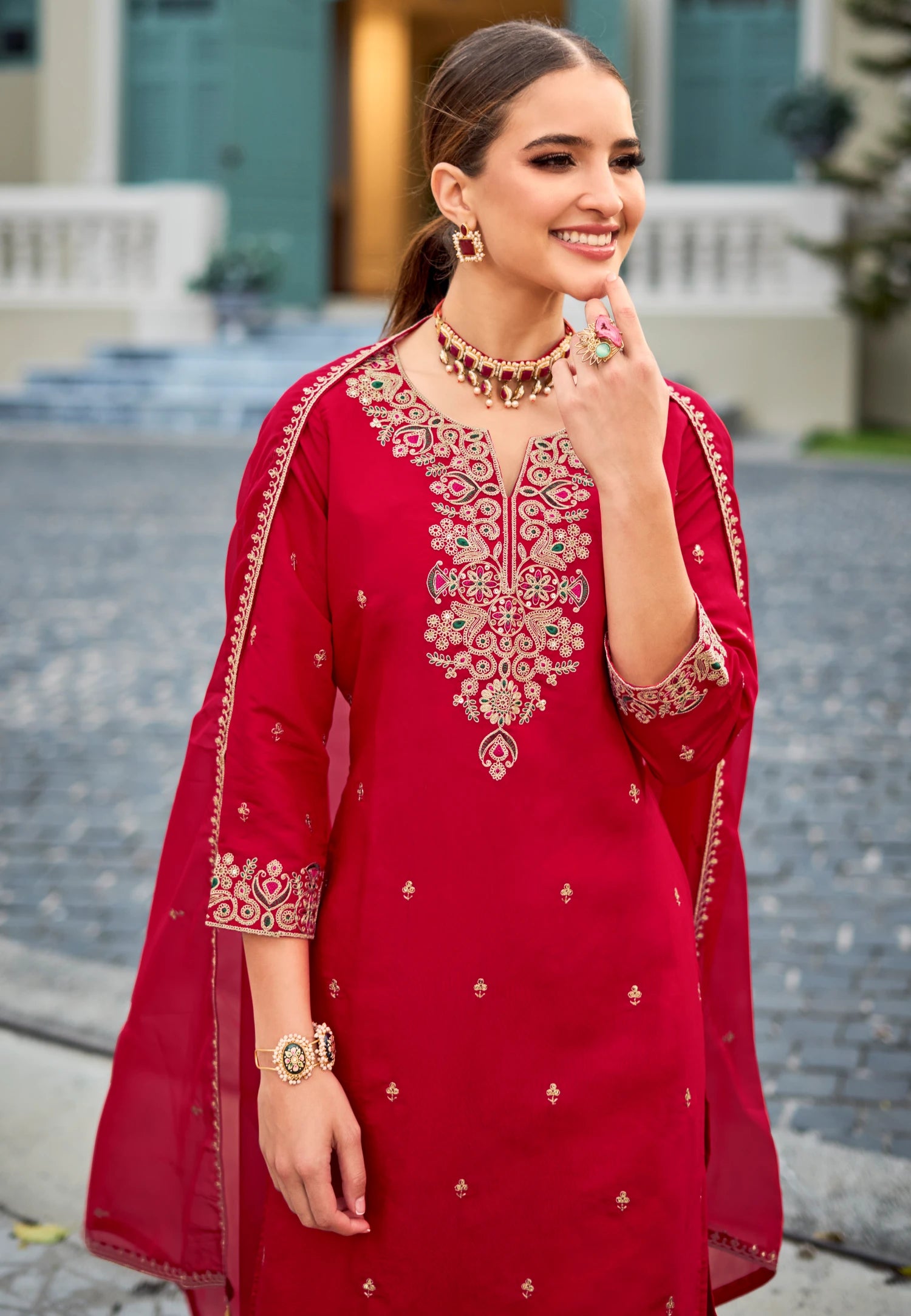 Roman Silk Designer Sharara Suits With Fancy Dupatta  in USA